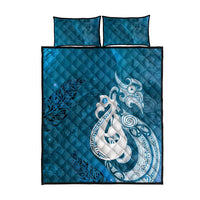 New Zealand Matariki Quilt Bed Set Maori Manaia Galaxy Silver Fern Blue Color LT22 - Polynesian Pride