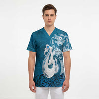 New Zealand Matariki Scrub Top Maori Manaia Galaxy Silver Fern Blue Color