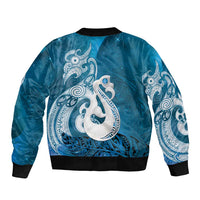 New Zealand Matariki Sleeve Zip Bomber Jacket Maori Manaia Galaxy Silver Fern Blue Color LT22 - Polynesian Pride