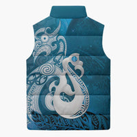 New Zealand Matariki Sleeveless Puffer Jacket Maori Manaia Galaxy Silver Fern Blue Color LT22 - Polynesian Pride