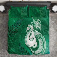 New Zealand Matariki Bedding Set Maori Manaia Galaxy Silver Fern Green Color