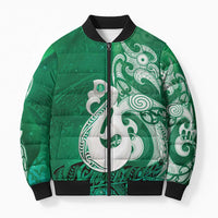 New Zealand Matariki Bomber Puffer Jacket Maori Manaia Galaxy Silver Fern Green Color LT22 Unisex Green - Polynesian Pride