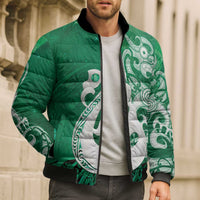 New Zealand Matariki Bomber Puffer Jacket Maori Manaia Galaxy Silver Fern Green Color LT22 - Polynesian Pride