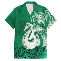 New Zealand Matariki Family Matching Off Shoulder Short Dress and Hawaiian Shirt Maori Manaia Galaxy Silver Fern Green Color LT22 Dad's Shirt - Short Sleeve Green - Polynesian Pride