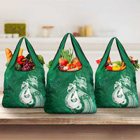 New Zealand Matariki Grocery Bag Maori Manaia Galaxy Silver Fern Green Color LT22 3-pack One Size Green - Polynesian Pride
