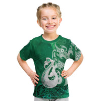 New Zealand Matariki Kid T Shirt Maori Manaia Galaxy Silver Fern Green Color LT22 Green - Polynesian Pride