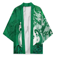 New Zealand Matariki Kimono Maori Manaia Galaxy Silver Fern Green Color LT22 Unisex Green - Polynesian Pride