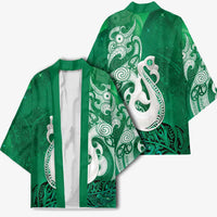 New Zealand Matariki Kimono Maori Manaia Galaxy Silver Fern Green Color LT22 - Polynesian Pride