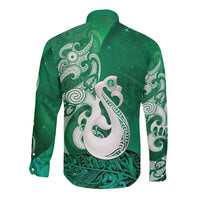 New Zealand Matariki Long Sleeve Button Shirt Maori Manaia Galaxy Silver Fern Green Color LT22 - Polynesian Pride