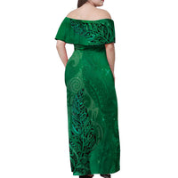 New Zealand Matariki Off Shoulder Maxi Dress Maori Manaia Galaxy Silver Fern Green Color LT22 - Polynesian Pride