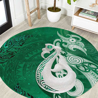 New Zealand Matariki Round Carpet Maori Manaia Galaxy Silver Fern Green Color LT22 Green - Polynesian Pride