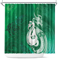 New Zealand Matariki Shower Curtain Maori Manaia Galaxy Silver Fern Green Color LT22 Green - Polynesian Pride