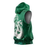 New Zealand Matariki Sleeveless Hoodie Maori Manaia Galaxy Silver Fern Green Color LT22 - Polynesian Pride