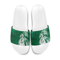 New Zealand Matariki Slide Sandals Maori Manaia Galaxy Silver Fern Green Color LT22 Green - Polynesian Pride