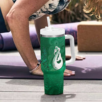New Zealand Matariki Tumbler With Handle Maori Manaia Galaxy Silver Fern Green Color LT22 - Polynesian Pride