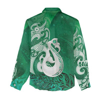 New Zealand Matariki Women Casual Shirt Maori Manaia Galaxy Silver Fern Green Color LT22 - Polynesian Pride