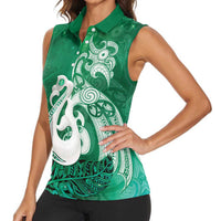 New Zealand Matariki Women Sleeveless Polo Shirt Maori Manaia Galaxy Silver Fern Green Color LT22 - Polynesian Pride