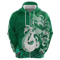 New Zealand Matariki Zip Hoodie Maori Manaia Galaxy Silver Fern Green Color LT22 - Polynesian Pride