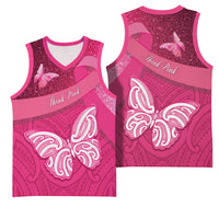 New Zealand Breast Cancer Awareness Basketball Jersey Pink Ribbon Butterfly Maori Pattern LT22 - Polynesian Pride
