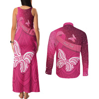 New Zealand Breast Cancer Awareness Couples Matching Tank Maxi Dress and Long Sleeve Button Shirt Pink Ribbon Butterfly Maori Pattern LT22 - Polynesian Pride