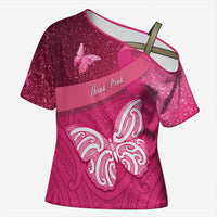 New Zealand Breast Cancer Awareness Cross Shoulder Shirt Pink Ribbon Butterfly Maori Pattern LT22 Female Pink - Polynesian Pride