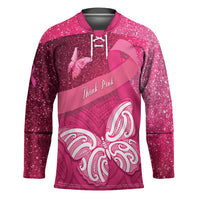 New Zealand Breast Cancer Awareness Hockey Jersey Pink Ribbon Butterfly Maori Pattern LT22 Unisex Pink - Polynesian Pride