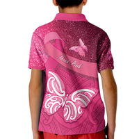 New Zealand Breast Cancer Awareness Kid Polo Shirt Pink Ribbon Butterfly Maori Pattern LT22 - Polynesian Pride