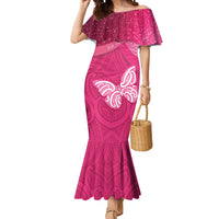 New Zealand Breast Cancer Awareness Mermaid Dress Pink Ribbon Butterfly Maori Pattern LT22 Women Pink - Polynesian Pride