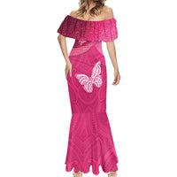 New Zealand Breast Cancer Awareness Mermaid Dress Pink Ribbon Butterfly Maori Pattern LT22 - Polynesian Pride