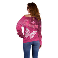 New Zealand Breast Cancer Awareness Off Shoulder Sweater Pink Ribbon Butterfly Maori Pattern