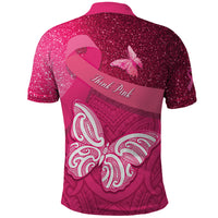 New Zealand Breast Cancer Awareness Polo Shirt Pink Ribbon Butterfly Maori Pattern LT22 - Polynesian Pride