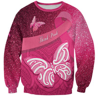 New Zealand Breast Cancer Awareness Sweatshirt Pink Ribbon Butterfly Maori Pattern