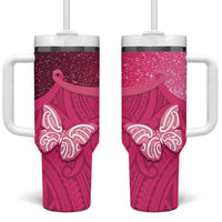 New Zealand Breast Cancer Awareness Tumbler With Handle Pink Ribbon Butterfly Maori Pattern LT22 One Size: 40 oz Pink - Polynesian Pride