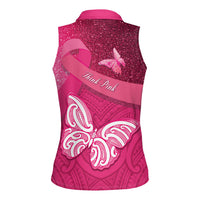 New Zealand Breast Cancer Awareness Women Sleeveless Polo Shirt Pink Ribbon Butterfly Maori Pattern LT22 - Polynesian Pride