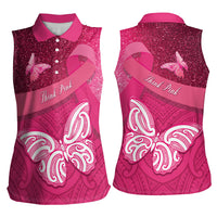 New Zealand Breast Cancer Awareness Women Sleeveless Polo Shirt Pink Ribbon Butterfly Maori Pattern LT22 - Polynesian Pride