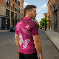 New Zealand Breast Cancer Awareness Zipper Polo Shirt Pink Ribbon Butterfly Maori Pattern LT22 - Polynesian Pride