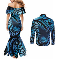 New Zealand Matariki Couples Matching Mermaid Dress and Long Sleeve Button Shirt Maori Humpback Whale Galaxy LT22 - Polynesian Pride