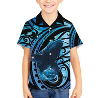 New Zealand Matariki Family Matching Mermaid Dress and Hawaiian Shirt Maori Humpback Whale Galaxy LT22 Son's Shirt Blue - Polynesian Pride