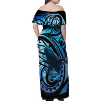 New Zealand Matariki Family Matching Off Shoulder Maxi Dress and Hawaiian Shirt Maori Humpback Whale Galaxy LT22 - Polynesian Pride