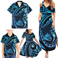 New Zealand Matariki Family Matching Summer Maxi Dress and Hawaiian Shirt Maori Humpback Whale Galaxy LT22 - Polynesian Pride