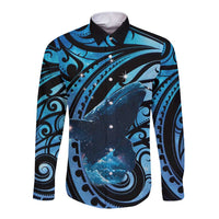 New Zealand Matariki Long Sleeve Button Shirt Maori Humpback Whale Galaxy