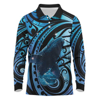 New Zealand Matariki Long Sleeve Polo Shirt Maori Humpback Whale Galaxy
