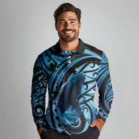 New Zealand Matariki Long Sleeve Polo Shirt Maori Humpback Whale Galaxy
