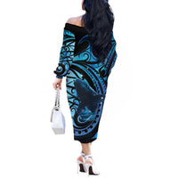 New Zealand Matariki Off The Shoulder Long Sleeve Dress Maori Humpback Whale Galaxy LT22 - Polynesian Pride