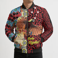 Personalised Papua New Guinea Pidgin Language Week Bomber Puffer Jacket Halo Olgeta Tok Pisin Wik Bird Of Paradise Oro Batik LT22 - Polynesian Pride