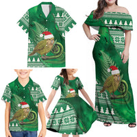 New Zealand Kakapo Christmas In July Family Matching Off Shoulder Maxi Dress and Hawaiian Shirt Silver Fern Santa Xmas Green Color LT22 - Polynesian Pride