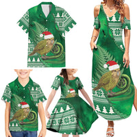 New Zealand Kakapo Christmas In July Family Matching Summer Maxi Dress and Hawaiian Shirt Silver Fern Santa Xmas Green Color LT22 - Polynesian Pride