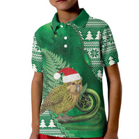 New Zealand Kakapo Christmas In July Kid Polo Shirt Silver Fern Santa Xmas Green Color