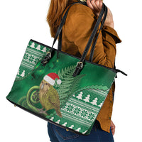 New Zealand Kakapo Christmas In July Leather Tote Bag Silver Fern Santa Xmas Green Color LT22 - Polynesian Pride