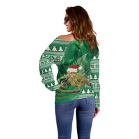 New Zealand Kakapo Christmas In July Off Shoulder Sweater Silver Fern Santa Xmas Green Color LT22 - Polynesian Pride